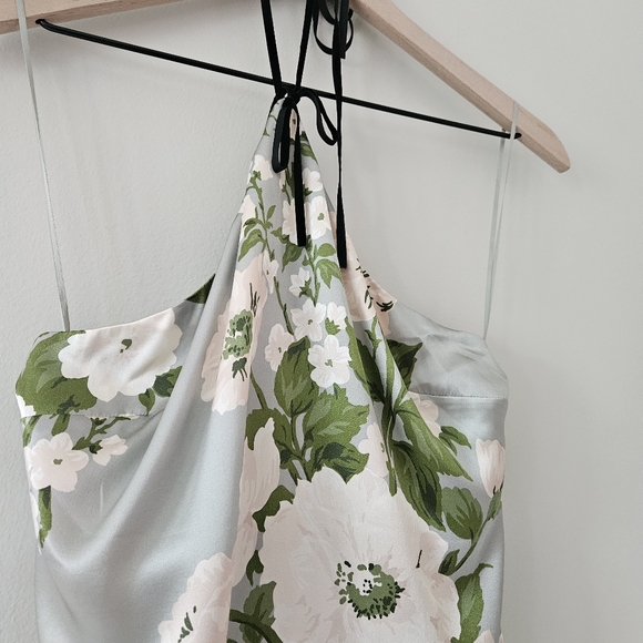 Reformation Green Floral Poppie Silk Dress In Tarragon - Picture 8 of 11
